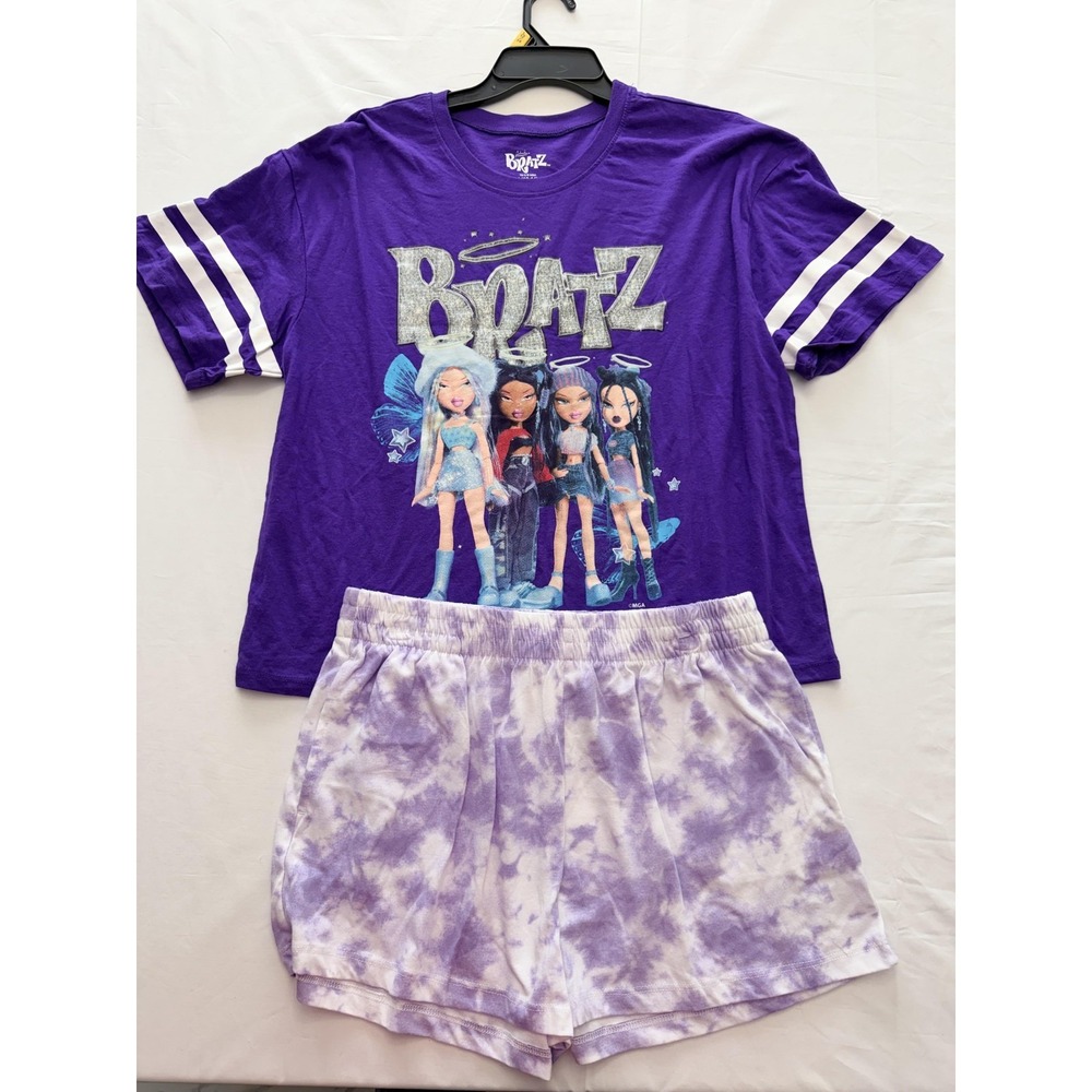 Bratz Pajama Set Girls 12-14 Purple Short Sleeve Tee Tie Dye Shorts Sleepwear